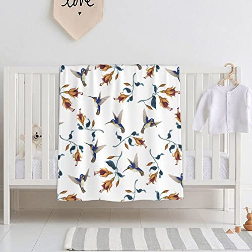 Image of Baby Blanket Blue Hummingbird Flower Spring Vintage for Boy Girl Newborn 30x40 Inch Toddler Infant Nursery Throw Blankets Double Layer Comfy Soft Plush Stroller Crib Quilt