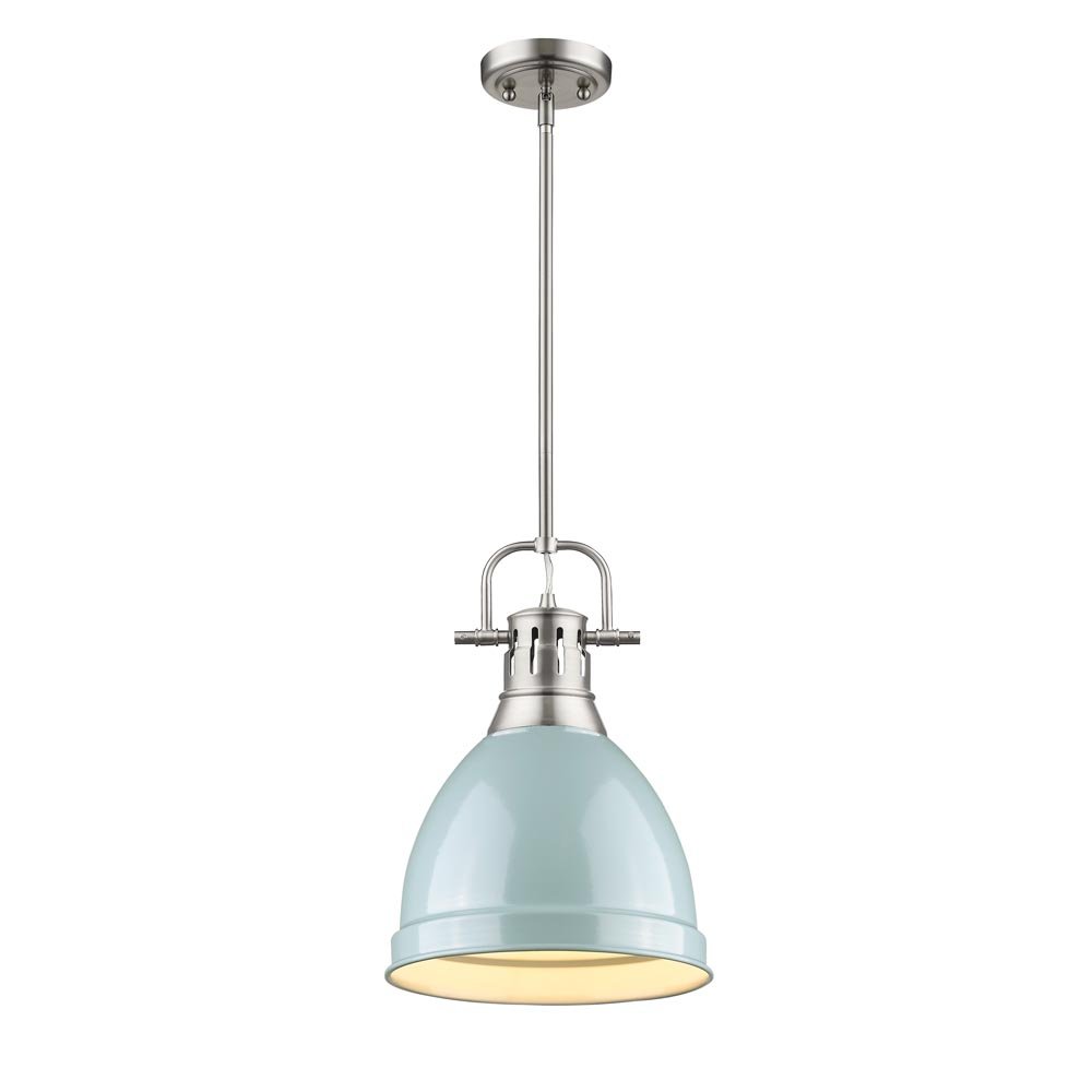Golden Lighting 3604-S PW-SF Duncan Pendant, Pewter with Seafoam Shade
