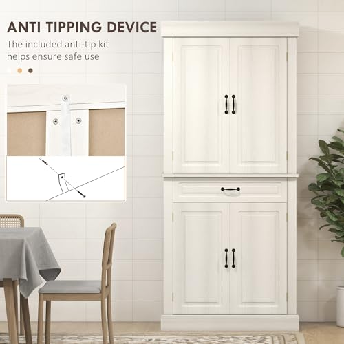 HOMCOM Kitchen Cupboard with 4 Doors, Freestanding Storage Cabinet with Wide Drawer and Shelves for Living Room, 180cm, White Wood Grain - Image 5