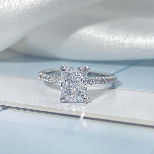 LOVECOM 2CT 925 Sterling Silver Engagement Rings for Women Radiant Cut Solitaire Cubic Zirconia Wedding Band CZ Promise Rings for Her Simulated Diamond Ring Jewelry Christmas Gifts for Mom 5