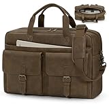 RAINSMORE Messenger Bag for Men 16 Inch Leather Laptop Bags Work Computer Briefcase Vintage Mens Satchel Shoulder Bag for Work, Office, Business, Travel, Dark Brown