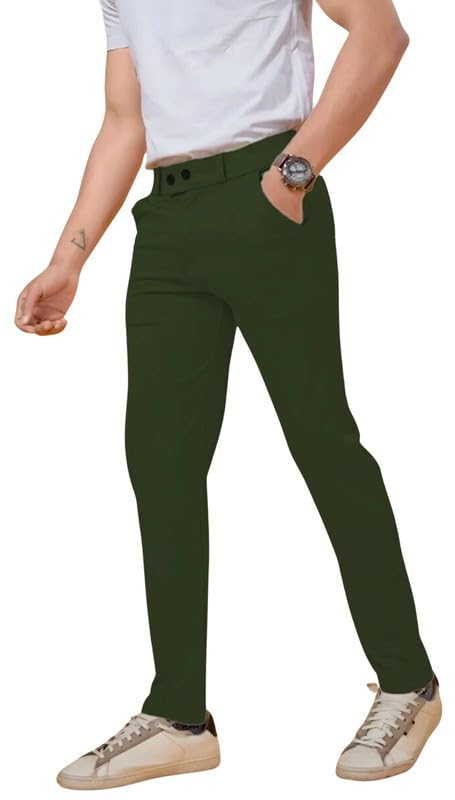 Image of NoseQueen Men's Slim Fit Cargo Trousers | Stretchable Formal Men Trousers | Stylish Slim Fit Trouser for Men | Polycotton Knitted Fabric Pant for Men's