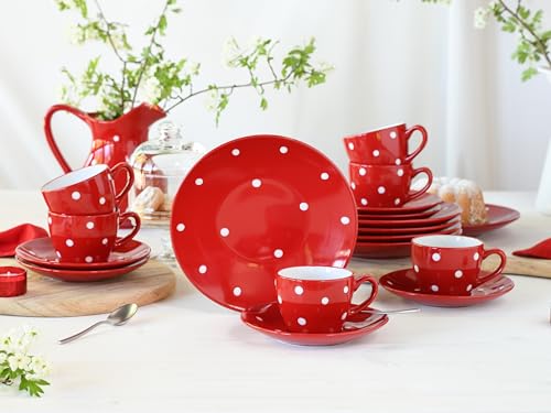 CreaTable, 24594, Serie Polka Dots Rot-Weiss, 18-teiliges Geschirrset...