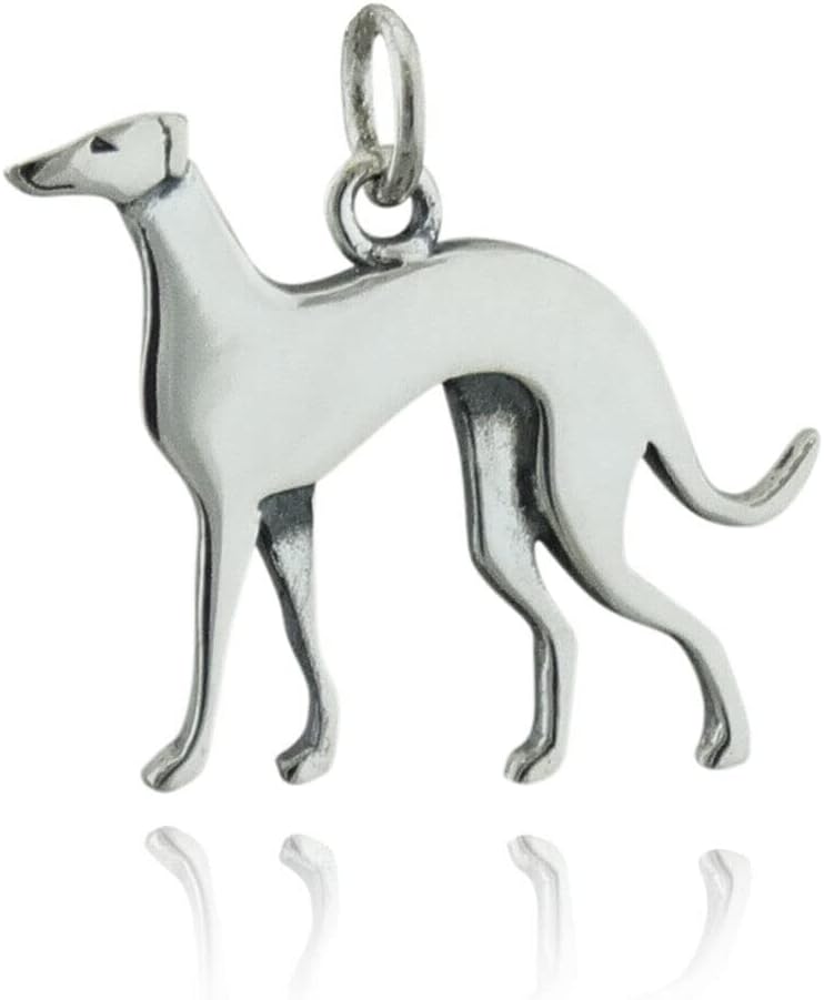 Detailed Greyhound Dog Charm 925 Sterling Silver Small Flat Polished Pet Gift