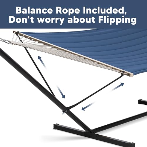 Image of SUNCREAT 2 Person Free Standing Hammock with 15 ft Stand, 475 lbs Capacity, Backyard Hammock with Stand, Navy