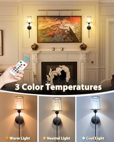 Image of Adetu 23 inch Crystal Battery Operated Wall Sconce Set of 2 | Black Rechargeable Wall Sconce with 10000mAh Magnetic Bulbs, RGB Dimmable Wireless Wall Lamp for Bedroom Living Room