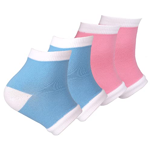 Moisturizing Heel Socks, 2 Pairs Toeless Socks Gel Lined Spa Socks for Dry Heels Treatment Cracked Heel Repair (Blue/Pink) Moisturizing Heel Socks, 2 Pairs Toeless Socks Gel Lined Spa Socks for Dry Heels Treatment Cracked Heel Repair (Blue/Pink)