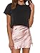 LYANER Women's Satin Lace Trim Split Hem Zipper High Wasit Mini Short Skirt Champagne Pink Large