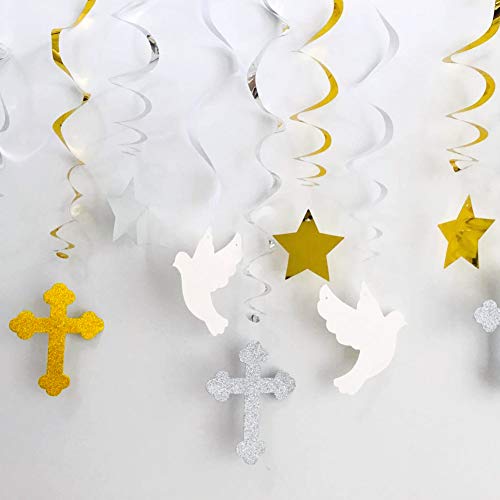 First Communion Hanging Swirls Baptism Decorations for Boys Girls Baby Shower Party Decor