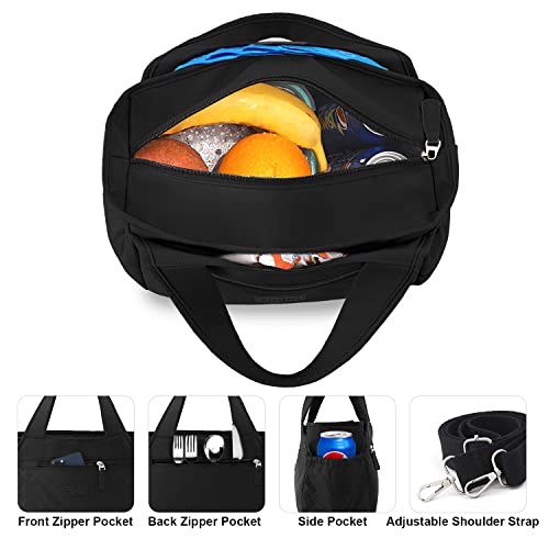 Wesugeyo Lunch Bag For Women Work Adults Insulated Lunch Tote Thermal Cooler Box Purse With Side Pockets Removable Shoulder Strap For Office Picnic Beach Hiking Fishing Camping (Black) #TOP2