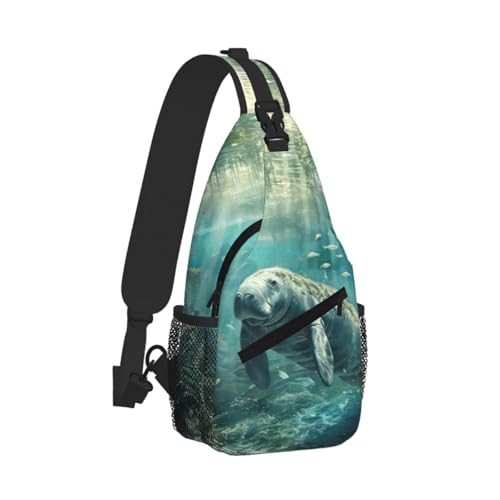 Bolsa diagonal ligera con estampado de manatí y correa ajustable 2