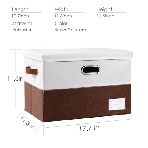 Image of PRANDOM Foldable Storage Bins with Lids [3-Pack] Fabric Collapsible Storage Boxes Baskets Cubes Containers with Handles for Closet Living Room Bedroom (Brown & White 17.7x11.8x11.8'')