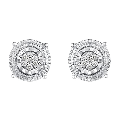 1/10 Carat Cttw Round Cut Diamond Stud Earrings for Women Girls sets in Rhodium Plated 925 Sterling Silver, Halo, Pave, Fashion Hypoallergenic Jewelry2