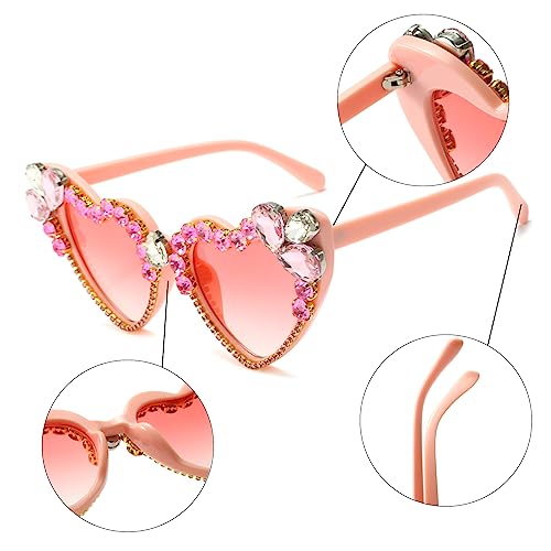 Long Keeper Heart Crystal Sunglasses for Women Luxury Rhinestone Love Sun Glasses Cat Eye Bling Party Festival Sunglasses3