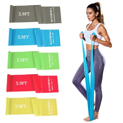 5 Pcs Professional Resistance Bands(5.9FT). Latex-Free, Elastic Band, Work Out Bands, Stretch Bands for Working Out Women or Men, Exercise Bands Set for Physical Therapy, Yoga, Pilates