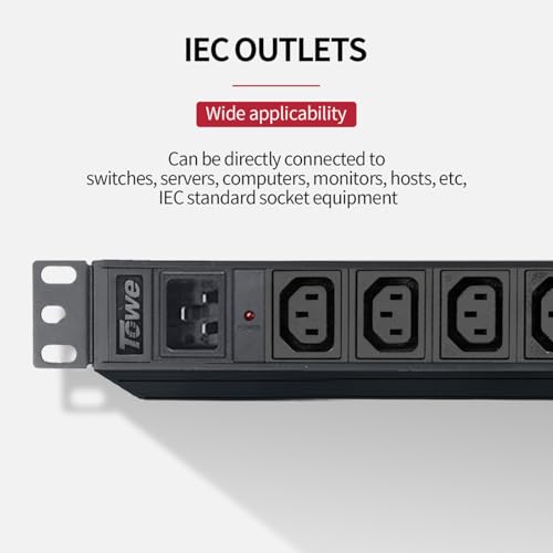 Towe Power Strip 8 tomas IEC C13 PDU metálica con tomacorriente incorporado C20, 16A 250V 4000W para rack de servidores y centros de datos miniatura 7