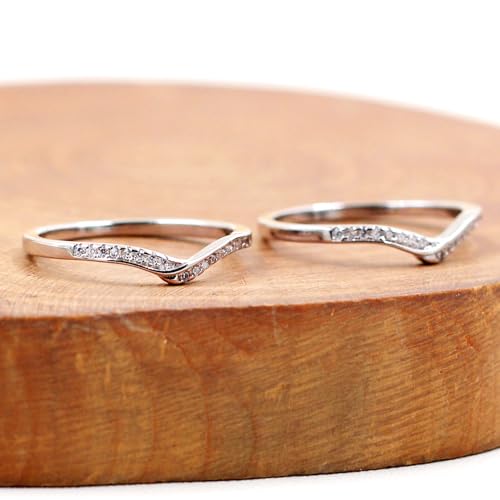 Uloveido 925 Sterling Silver Round CZ V Wrap Ring Guard Enhancer 2pcs Stack Rings Set Wedding Anniversary JewelryY15163