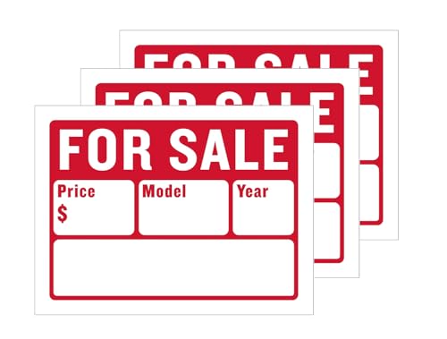 3-Pack Large 'Car For Sale' Signs – 16" x 12"