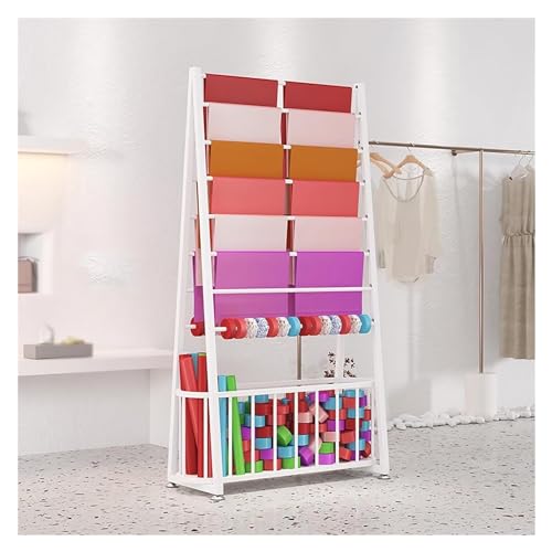Présentoir autoportant pour papier cadeau et rubans avec étagère double face