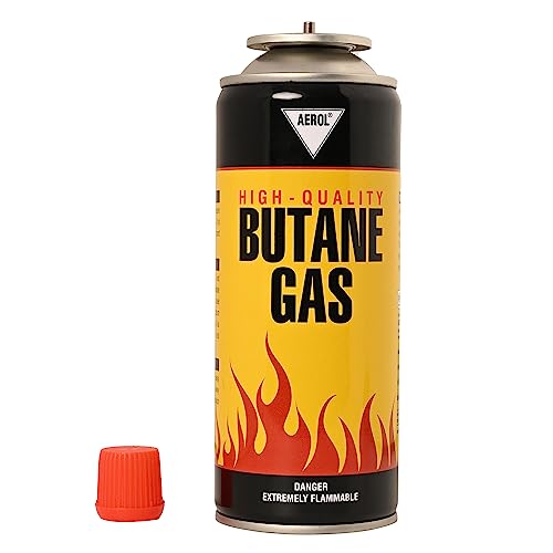 Image of Aerol Portable Butane Gas Canister Flame Can for Camping Stove, Flame Torch, and Welding Fuel Gas Grade 1001 (225g /400ml)