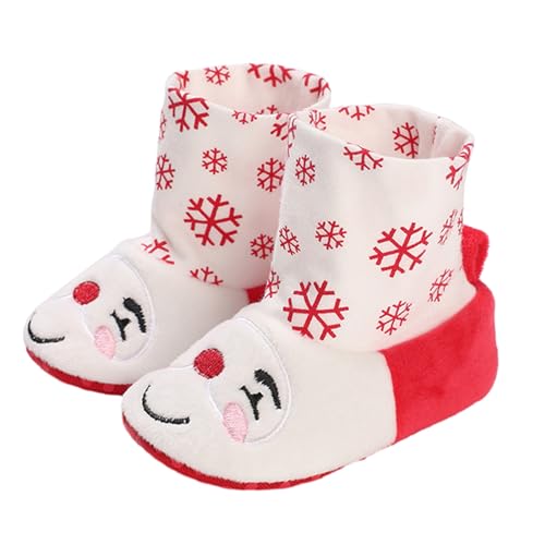 Yoawdats Newborn Infant Baby Christmas Shoes Winter Warm Cartoon Patterned Boots First Walkers Slippers Shoes Prewalkers (White, 13cm)4