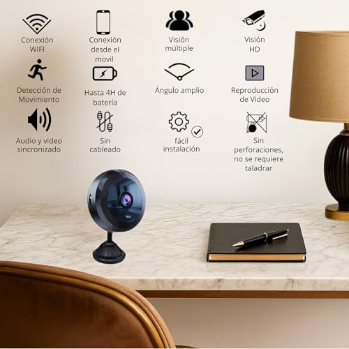 Camara Espia. Pack Cámara Vigilancia Wifi Interior/Exterior(2.4GHz)+SD 32GB | Camara Mini Oculta Seguridad | Sensor Movimiento | Vigilancia para Bebe, Perros, Coche | Inalambrica a Bateria, Sin Cables - imagen 2