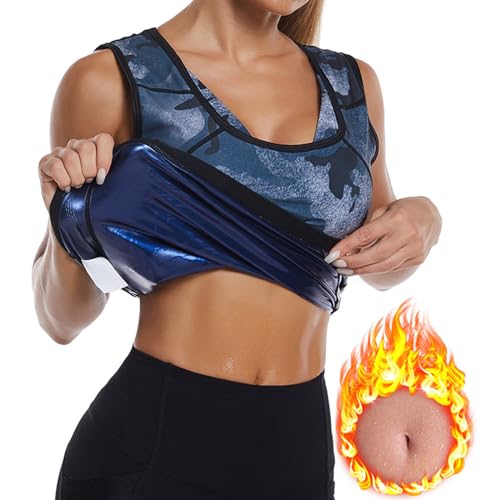 Vuirrm Sauna Vest for Women, Heat Trapping Sweat Enhancing Polymer Vest, Women's Slimming Body Shaper Corset Workout Tank Tops,S/M,Camo