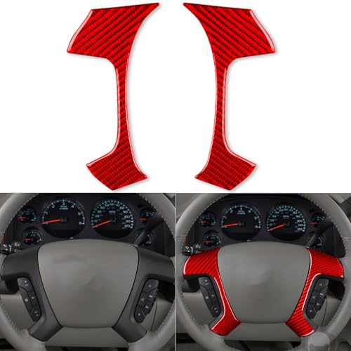 Auto Main Driver's Rudder Decoration Decal 2pcs Premium Sticker Real Quality Soft Carbon Fiber Interior Trim Compatible with Chevrolet Avalanche/Silverad LTZ/Sierra SLT 2007-2013 Accessories Red