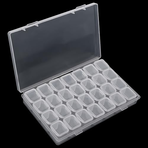 Giantree 1 caja organizadora de 28 rejillas de plástico transparente con separadores extraíbles, contenedor de compartimento pequeño, caja de almacenamiento de cuentas para accesorios de joyería,