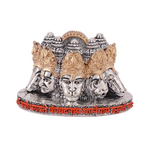 Image of Gold Art India Panchmukhi Hanuman Idol Silver Antique Gold Finish Bust Design Decorative Murti for Home Temple, Car Dashboard, Office & Vastu Decor