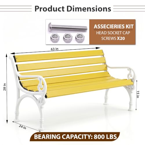 Image of BRISHI 3 Seater Cast Iron FRP Garden Bench for Indoor & Outdoor Park /Patio /Living Room /Terrace /Balcony (Cream + White)