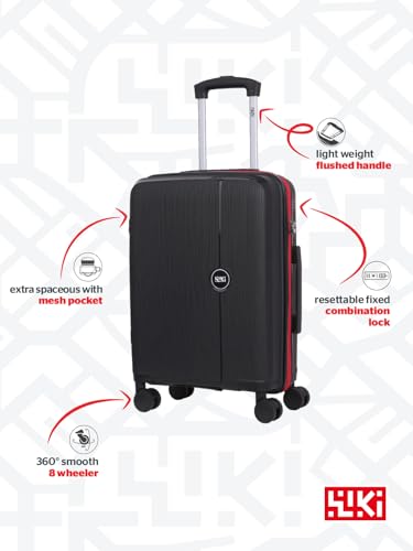 Image of Wiki Zine Cabin Luggage 55 cm Polycarbonate Hard Shell Trolley Bag by Wildcraft | 8 Spinner Wheels | Lightweight Carry-On Suitcase with Combination Lock | Water Resistant Travel Luggage|BlK Red