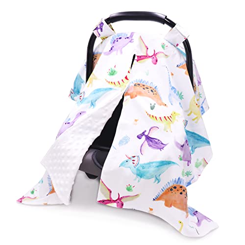 Image of Car Seat Cover for Babies, Carseat Cover Baby for Boys Girls, Dinosaur Peekaboo Opening Carseat Canopy, Minky Warm Infant Carseat Cover, Ultra Soft Breathable