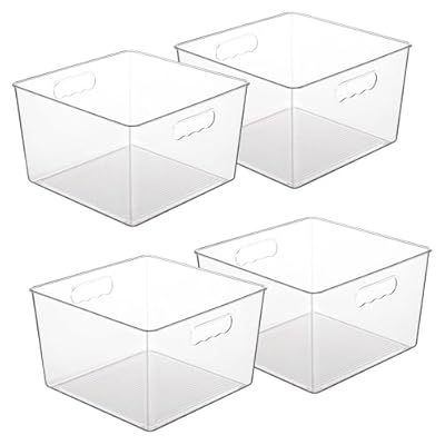 Vtopmart 4 Pack Extra Large Clear Plastic Storage Bins,11x11 Cube Acrylic Organizer Square Containers with Handle for Pantry,Closet,LaundryRoom,Kitchen,Bathroom,UnderSink Organization