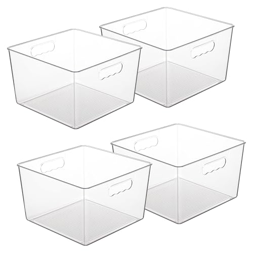 Vtopmart 4 Pack Extra Large Clear Plastic Storage Bins,11×11 Cube Acrylic Organizer Square Containers with Handle for Pantry,Closet,LaundryRoom,Kitchen,Bathroom,UnderSink Organization