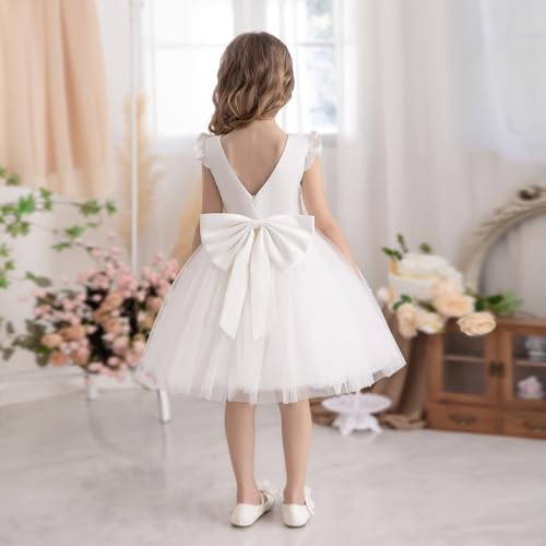 Flower Girl Dress Wedding Guest Ruffle Tulle Satin Party Birthday Princess Dresses Pageant Gown Kids Short4
