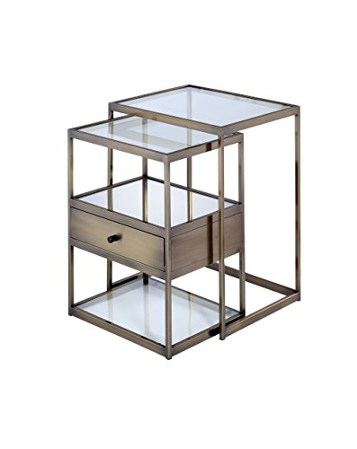 ACME Enca 2Pc Pack Nesting Tables Set - 84470 - Antique Brass & Clear Glass ACME Enca 2Pc Pack Nesting Tables Set - 84470 - Antique Brass & Clear Glass
