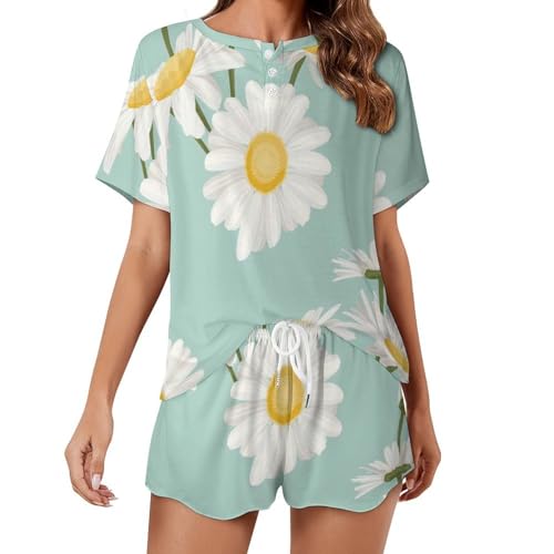 Ensemble pyjama court fleurs blanches pour nuits d'ete fraiches et chic