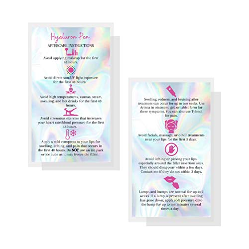 Hyaluron Pen Filler Aftercarecard | 50 Pack | 2X3.5” Inches Business Card Size | Non-Reflective Matte Rainbow Holographic Look Design #TOP1
