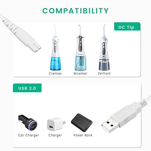 Water Flosser Charger Cord Replacement For Mospro, Zerhunt, Cremax, Nicefeel - Usb Charging Cable 2-Pack #TOP1