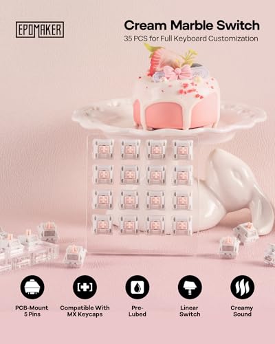 Image of EPOMAKER Gaming Keyboard Switches, 35 PCS, Linear /Tactile Switch, 5-Pin Pre-Lubed Switch, Creamy Switches, Compatible with MX Keycaps for Mechanical Keyboard (Cream Marble, Linear)