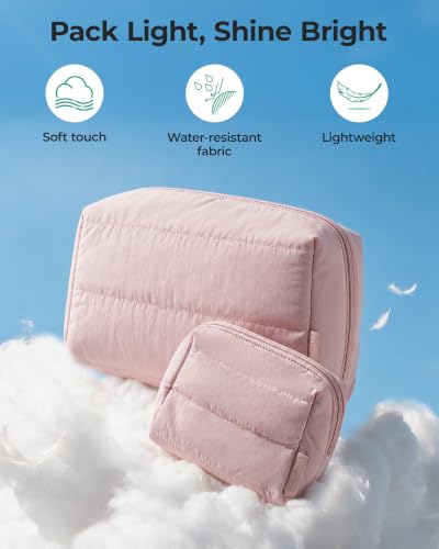 Image of BAGSMART Puffy Padded Travel Makeup Bag Duo Large & Small for Women | Puffy Padded, Travel Cosmetic Organizer Set, Large Toiletry Bag & Small Purse Pouch, Travel Essentials