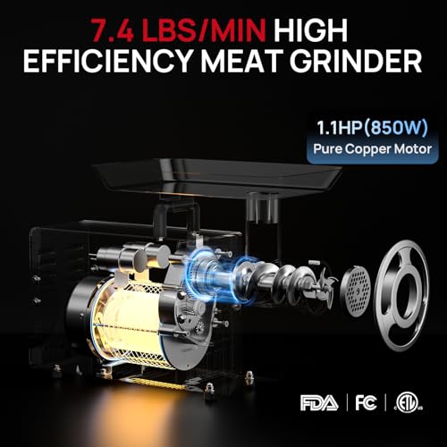 Image of Commercial Electric Meat Grinder #22, 1.2HP Heavy Duty Stainless Steel Meat Mincer with 2 Blades, 2 Plates & 3 Stuffing Tubes,Sausage Stuffer Machine for Home Kitchen & Restaurant Use