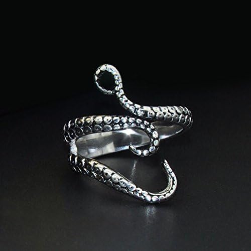 BODYA Gothic Punk Stainless Steel Octopus Tentacle Ring Squid Kraken Nyarlathotep Size Adjustable, Silver, 8 - Image 5
