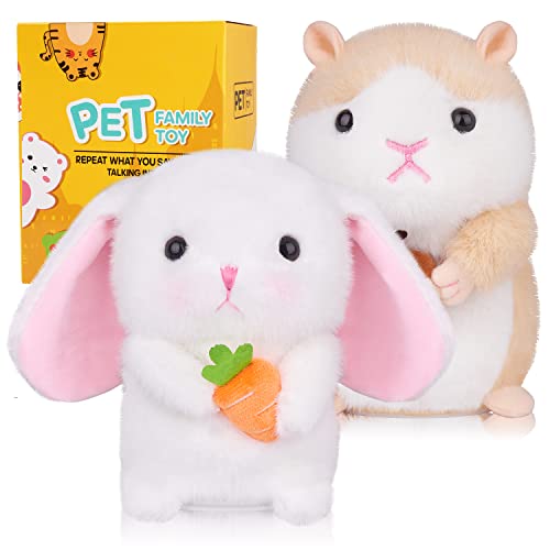 2 PCS Talking Rabbit Hamster Recording Toy Repeats What You Say Robot, Plush Stuffed Animal Interactive Electronic Pet Speaking Dancing Robotic Early Learning Toy for Kids Christmas Thanksgiving Gift