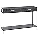HOMCOM Table Console Table d'entrée Design Industriel dim. 120L x 30l x 81H cm 2 tiroirs étagère Acier Noir Panneaux Particules Bois Gris