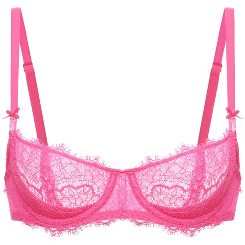 Image of DOBREVA Women's Balconette Sexy Unlined Bra Lace Push Up Plus Size Bras See Through Underwire
