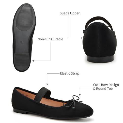 Image of Trary Flats for Women Closed Round Toe Ballet Flats Mary Jane Shoes Women with Elastic Strap Cute Bowknot Comfortable Dress Shoes for All-Year Daily Work Casual Wear
