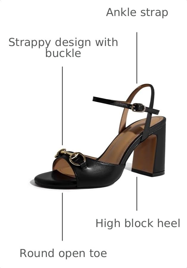 Image of iadore Women Fashion High Block Heel Shoes Strappy with Buckle Fashion Studded Round Open Toe Summer Dress Sandals Size 5-12 US