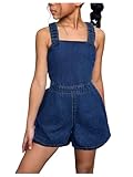 RoseSeek Girl's Bow Denim Romper Criss Cross Jean Overalls Wide Leg Jumpsuit One Piece Outfits Dark Wash 11Y
